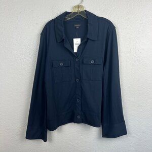NWT J Jill Wearever Collection Women's Navy Blue Button Up Shacket Size 1X